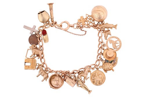 Lot 17 - A charm bracelet, of twisted curb links, in...