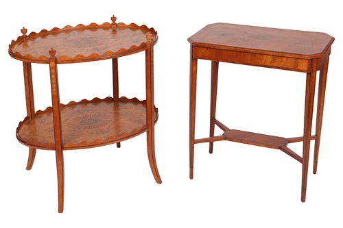 Lot 125 - A George III style sycamore and marquetry oval...