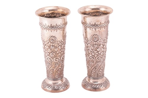 Lot 328 - A pair of Victorian silver trumpet vases by...