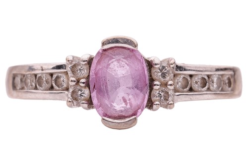 Lot 110 - A pink sapphire and diamond ring, comprising a...