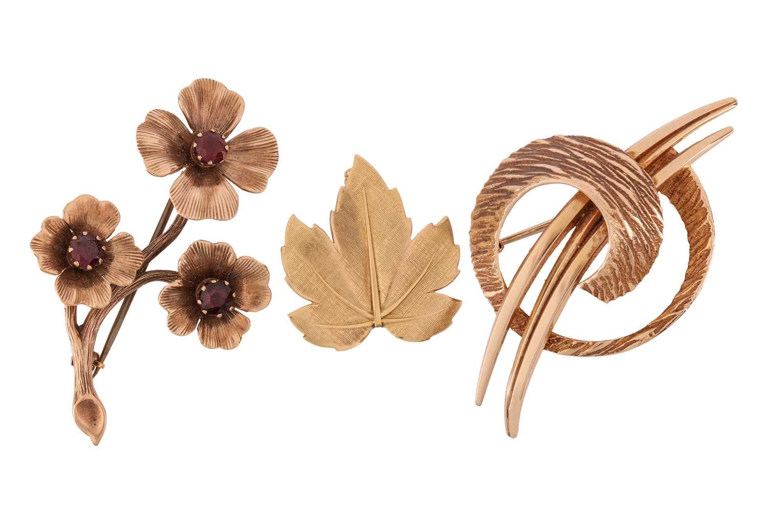 Lot 116 - Three 9ct yellow gold brooches comprising a...