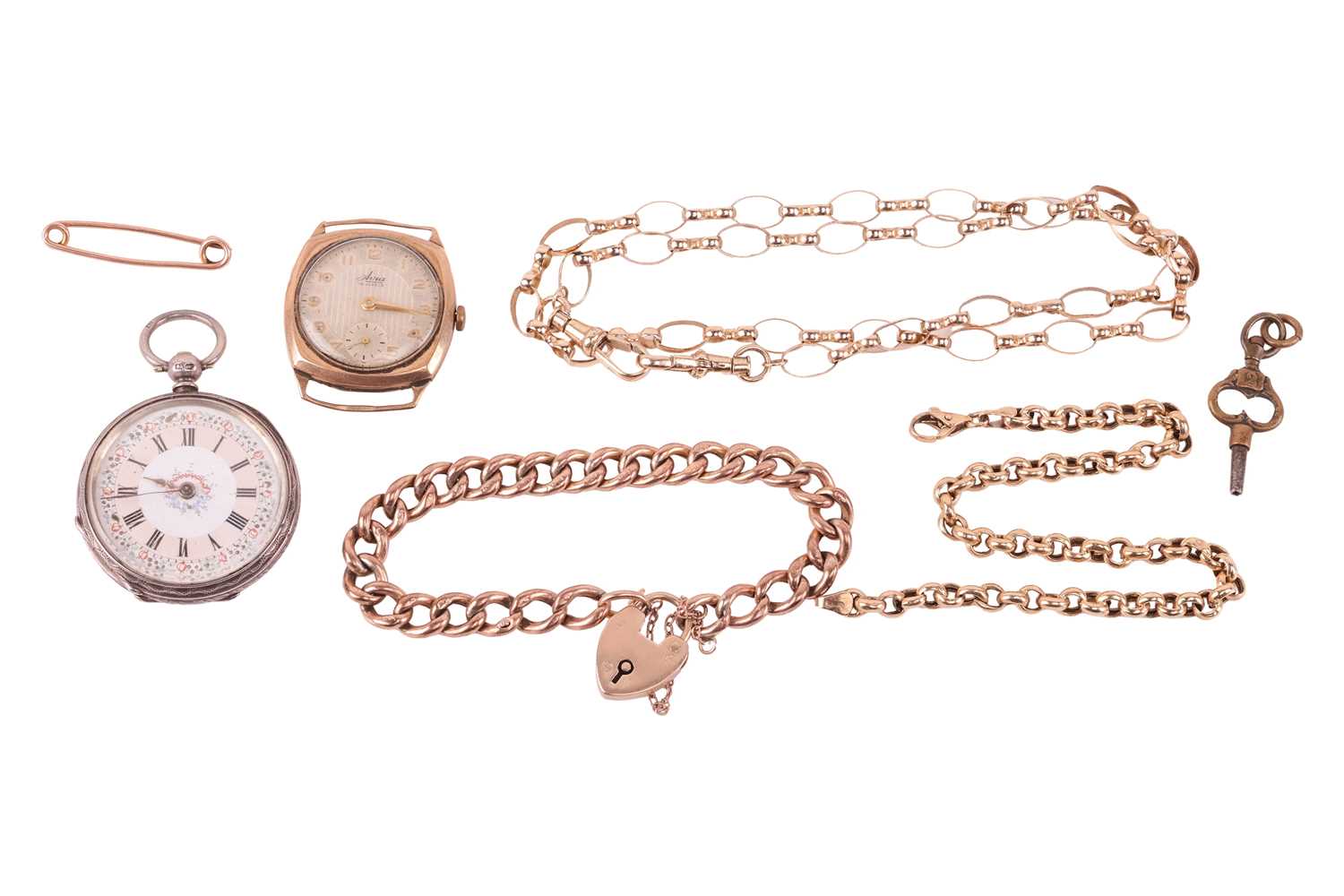 Lot 62 - A group of chains and timepieces, comprising a...