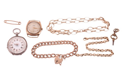Lot 62 - A group of chains and timepieces, comprising a...