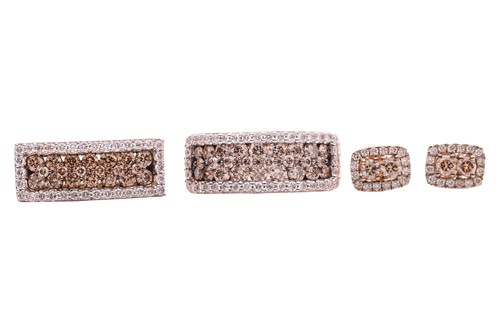 Lot 137 - A suite of brown and white diamond-set...
