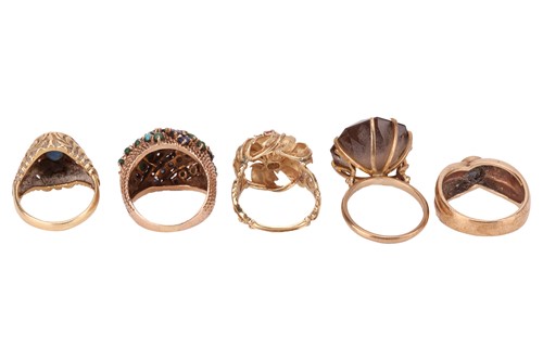 Lot 140 - Five gem-set rings; comprising a cultured...