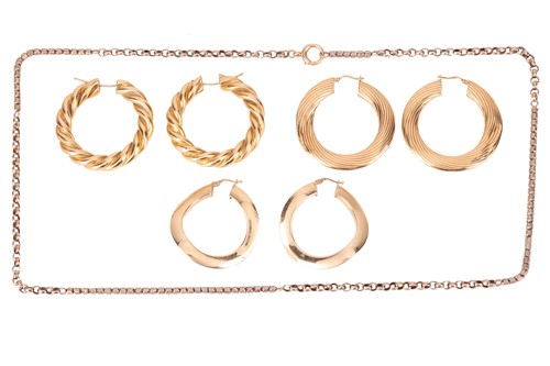 Lot 131 - Three pairs earrings and a chain; comprising...
