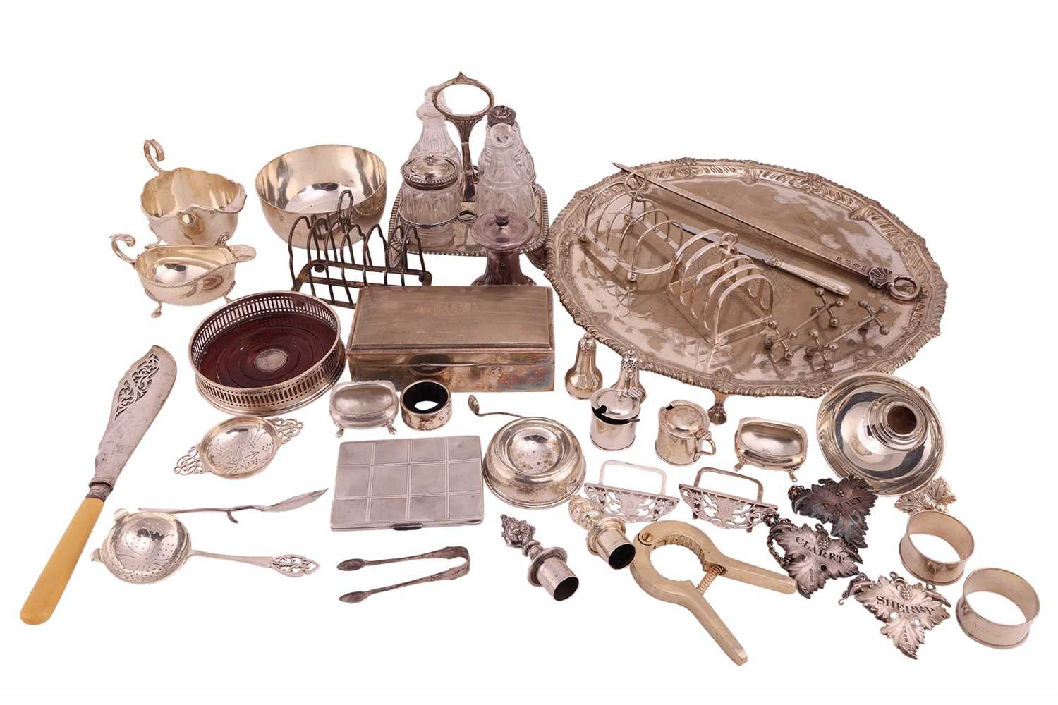 Lot 88 - A George III four-bottle cruet stand and...