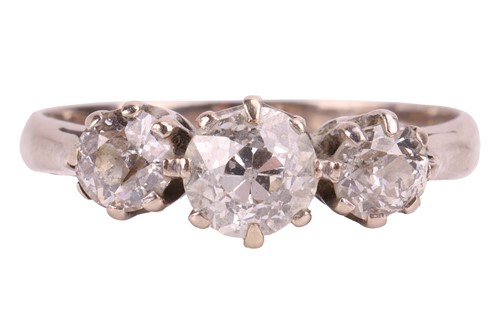 Lot 2 - An old-cut diamond trilogy ring in 18ct white...