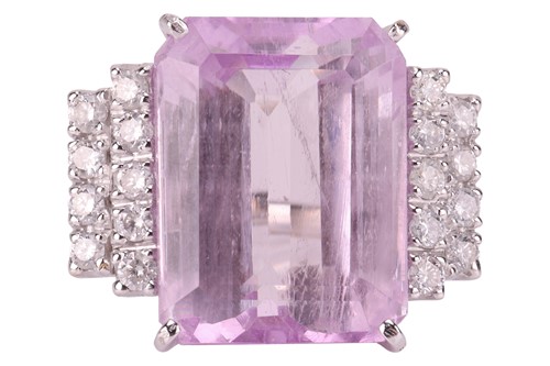 Lot 71 - A kunzite and diamond-set cocktail ring, the...