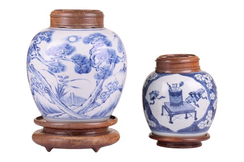 Lot 88 - A large Chinese blue and white ginger jar and...