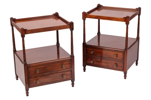 Lot 127 - A pair of mahogany two-tier side tables of...