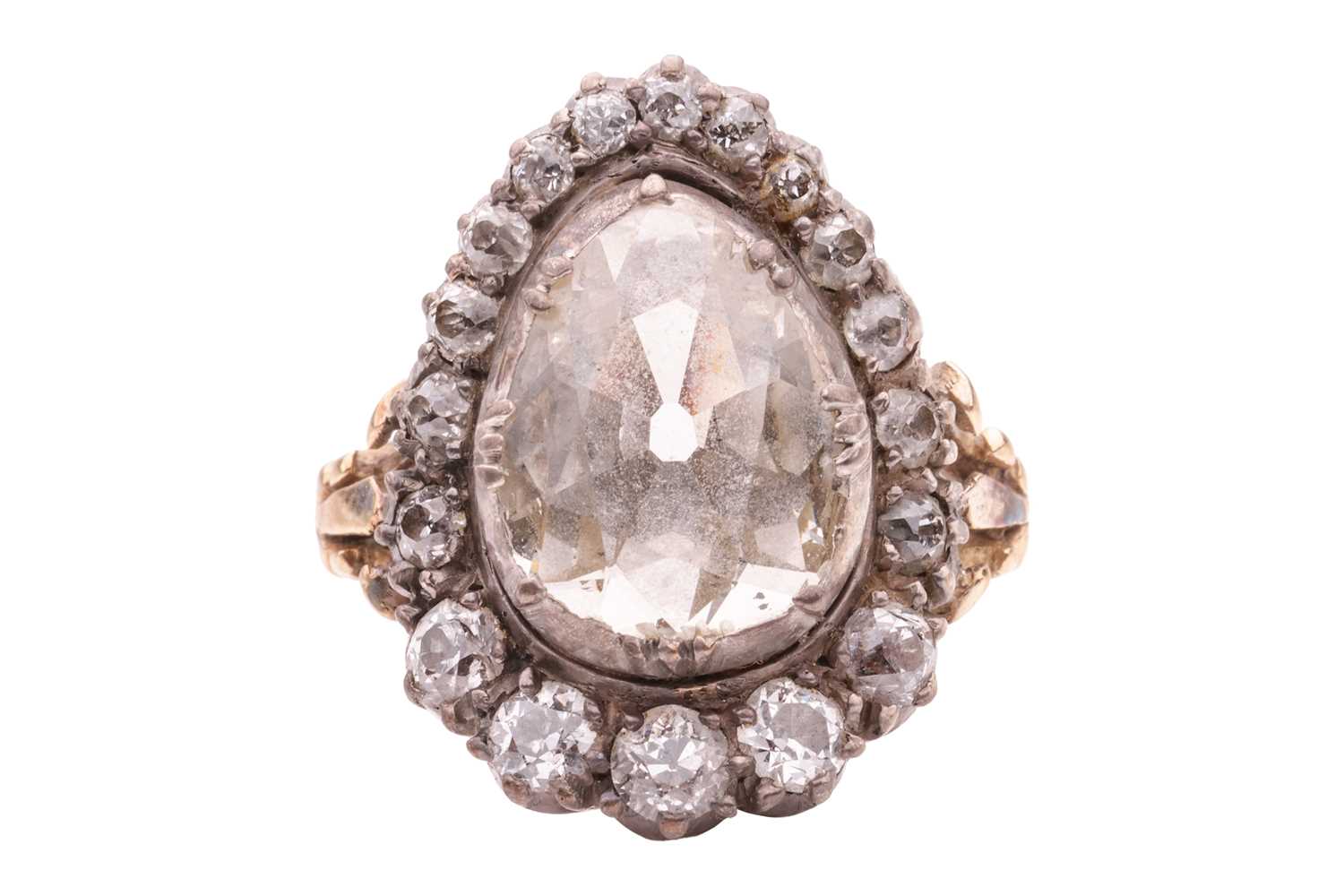Lot 96 - An old-cut diamond cluster ring, centred with...