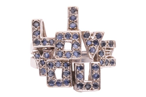 Lot 225 - A sapphire-set 'I Love You' dress ring, of...