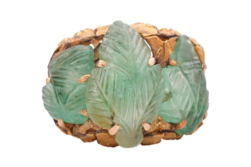 Lot 79 - Buccellati - a carved emerald dress ring of...
