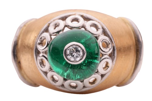 Lot 82 - A Bedouin-style emerald-set ring, the central...