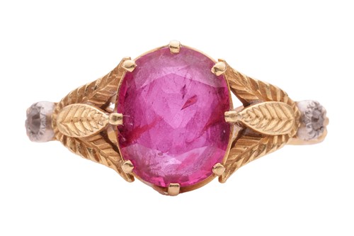 Lot 98 - An 18ct gold ruby and diamond-set ring,...