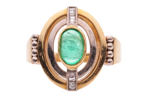Lot 177 - An oval emerald target ring in 18ct gold,...
