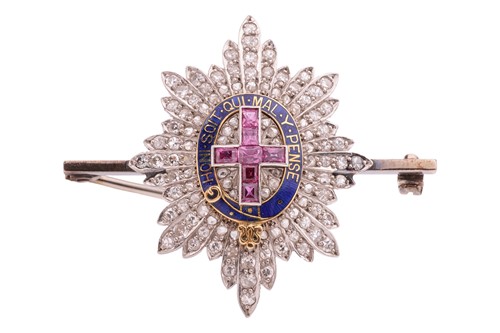 Lot 211 - An Edwardian Coldstream Guards bar brooch, set...