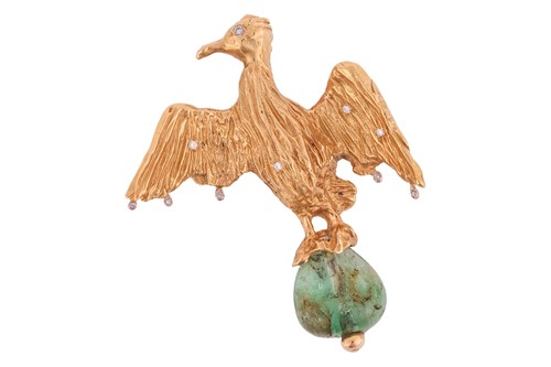 Lot 113 - An 18ct gold avian motif brooch cum pendant,...
