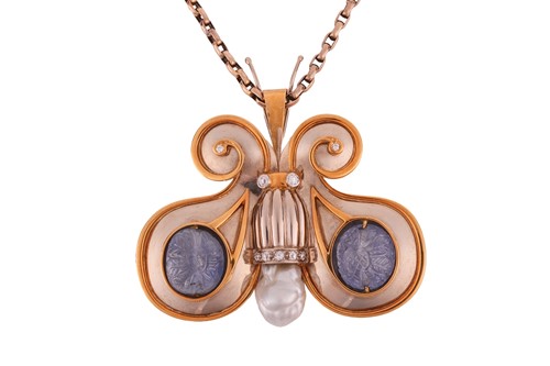 Lot 74 - A gem-set butterfly brooch in 18ct gold, the...