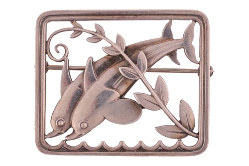 Lot 245 - Georg Jensen - A 'double dolphin' brooch,...