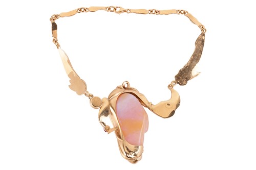 Lot 236 - A carved opal and ruby necklace in 18ct gold,...
