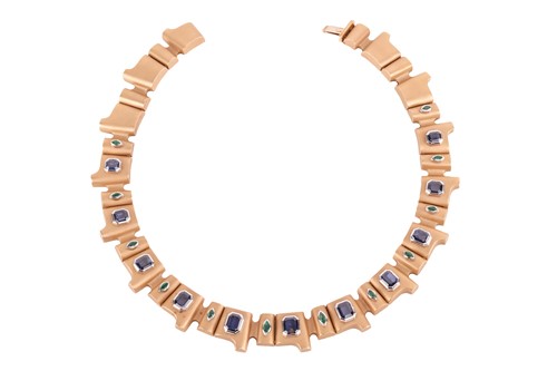 Lot 240 - A geometric gem-set collar necklace in 18ct...