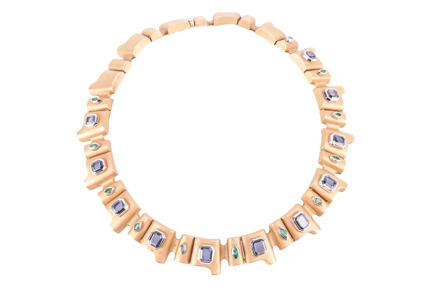 Lot 240 - A geometric gem-set collar necklace in 18ct...