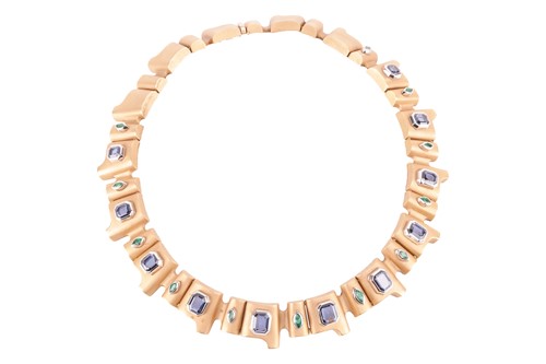 Lot 240 - A geometric gem-set collar necklace in 18ct...