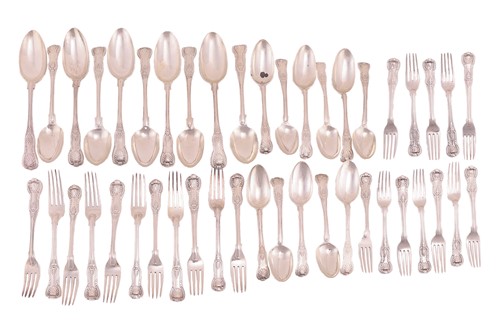 Lot 345 - A composite Victorian Kings pattern silver...