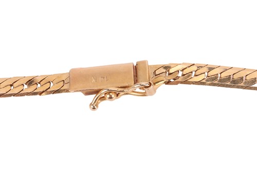 Lot 29 - A flat snake-link necklace, in yellow metal...