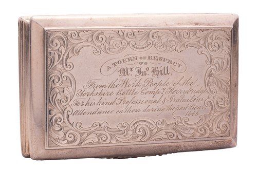 Lot 306 - A Victorian silver presentation table snuff...