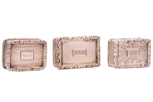 Lot 320 - Three silver vinaigrettes; to include a George...