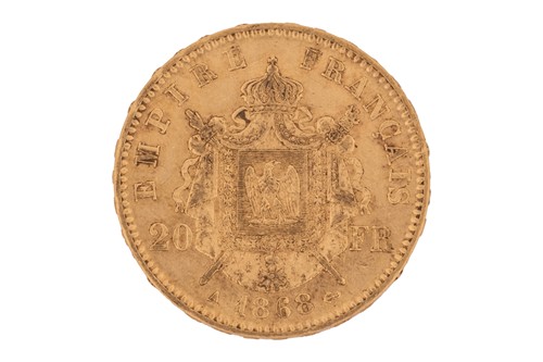 Lot 14 - A France 1868 gold 20 Francs coin, with...