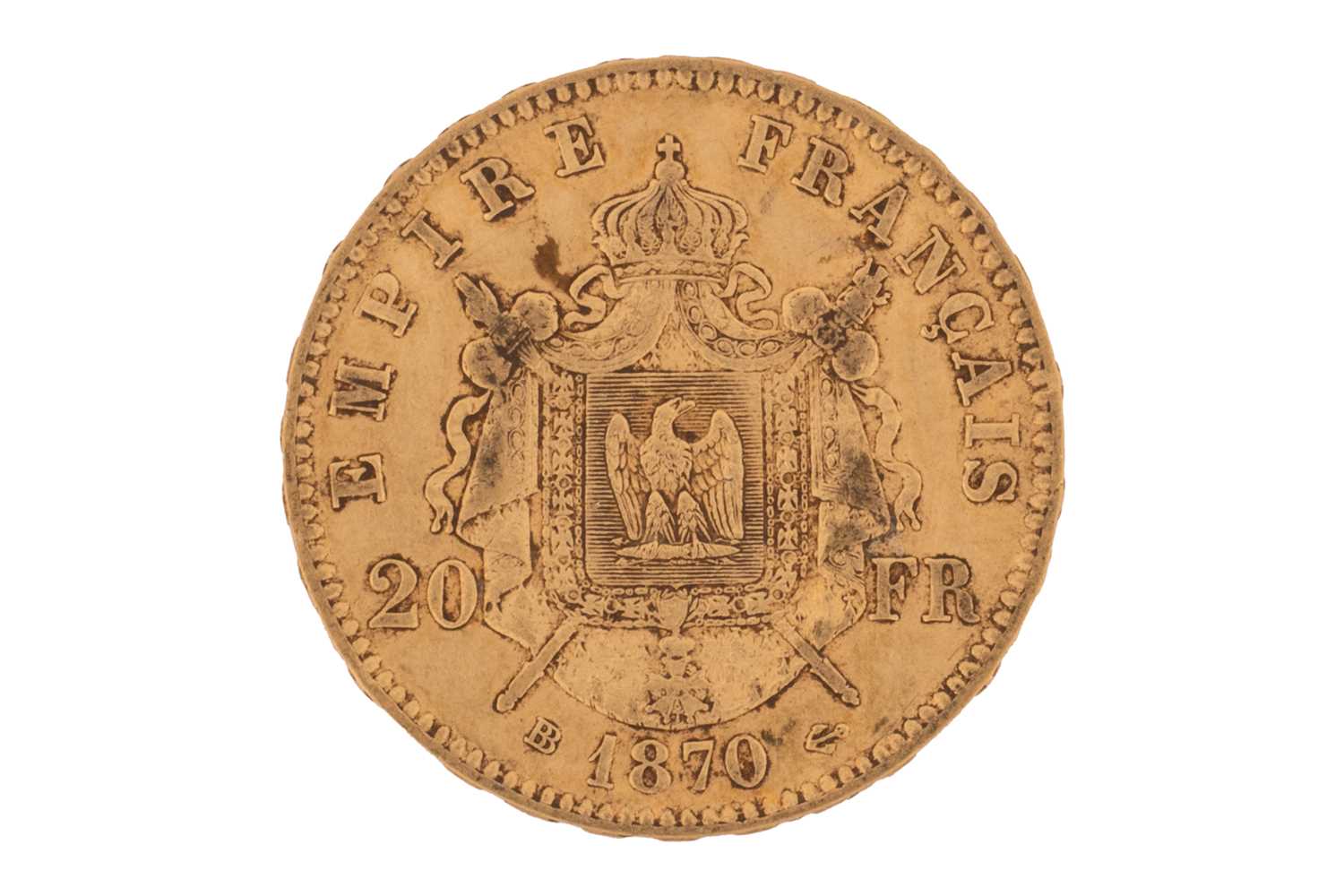 Lot 15 - A France 1870 gold 20 Francs coin, with...