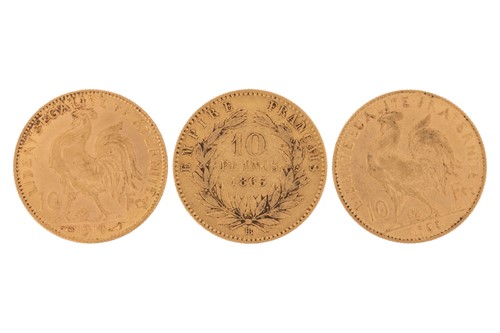 Lot 26 - Three France 10 francs coins; to include an...
