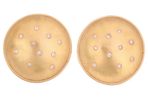 Lot 3 - A pair of diamond-set shield earrings, of...