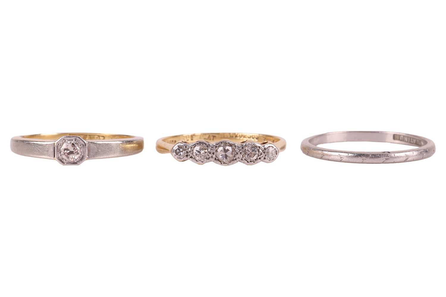 Lot 132 - Three Art Deco rings; comprising a five-stone...