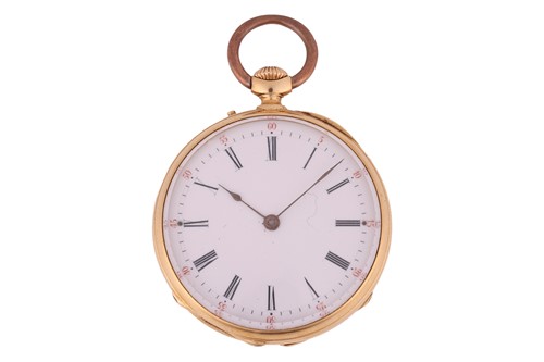 Lot 272 - An ‘18K’ open-face pocket watch, featuring a...