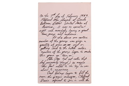 Lot 3 - Peter Green: A Handwritten Account of A...
