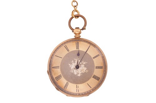 Lot 273 - An ‘18K’ open face pocket watch, featuring a...