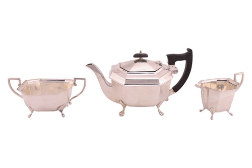 Lot 360 - An Art Deco three-piece silver tea set, of...