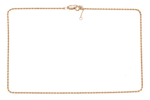 Lot 44 - A rope-link chain, in yellow metal marked '18K'...