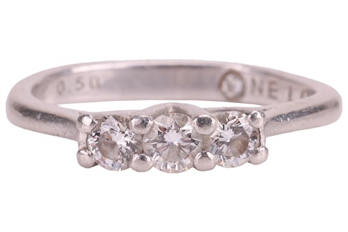 Lot 195 - A three-stone diamond ring; comprising three...