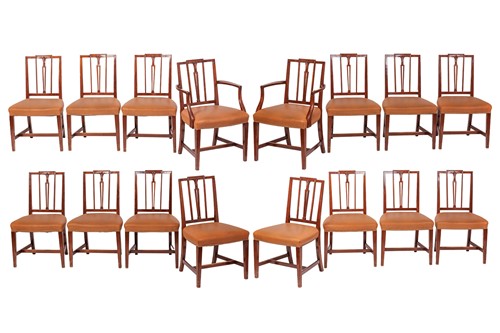 Lot 98 - A set of fourteen mahogany dining chairs of...