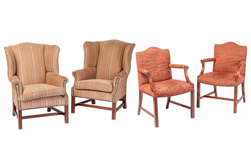 Lot 102 - A pair of modern mahogany open armchairs of...