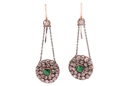 Lot 107 - A pair of paste and diamond drop earrings,...