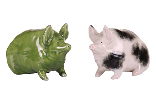 Lot 170 - Three small Wemyss Ware pigs, in black and...