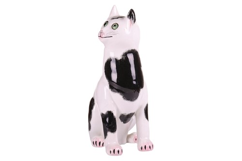 Lot 182 - Wemyss large black and white earthenware cat,...