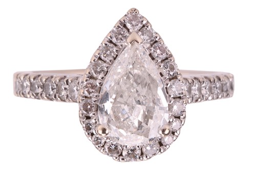 Lot 170 - A pear-shaped diamond cluster ring in 18ct...